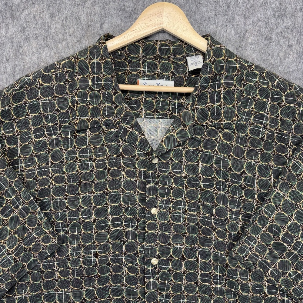 Burma Bibas Camp Collar Loop Shirt Men's XL 100% Silk Short Sleeve Geometric